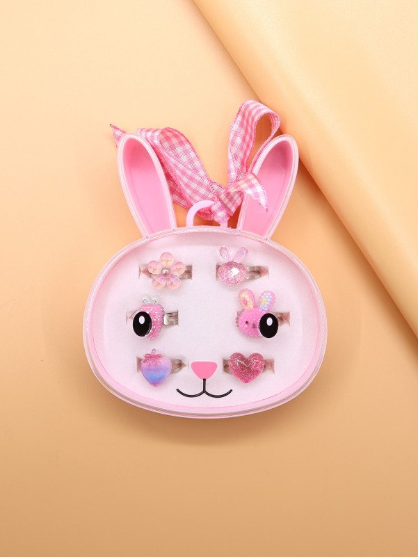 6pcs Toddler Girls Rabbit & Heart Decor Ring