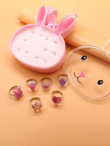 6pcs Toddler Girls Rabbit & Heart Decor Ring