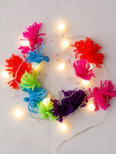 1pc Pom Pom String Light With 20pcs Clip Bulb