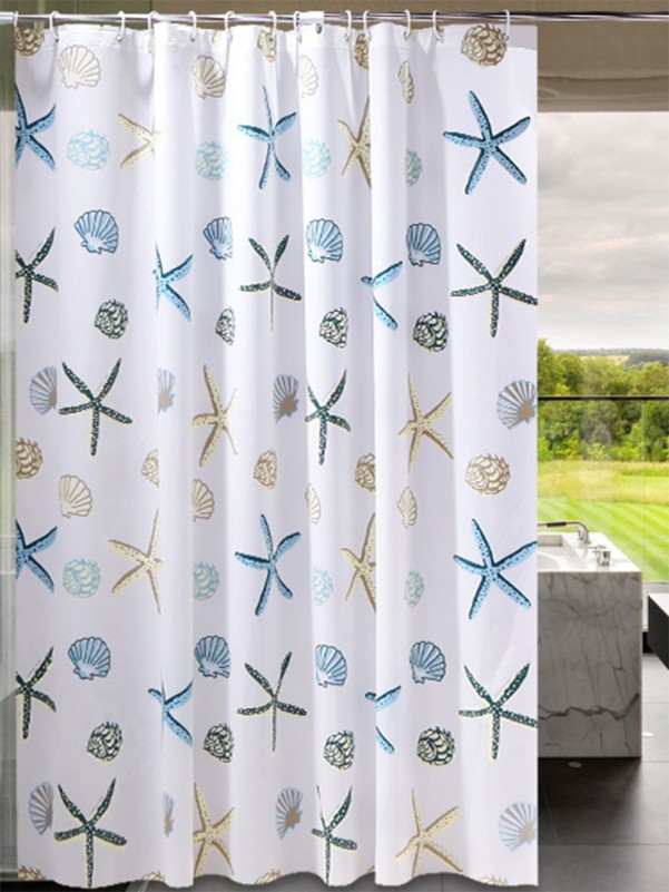 1pc Shell & Starfish Print Shower Curtain