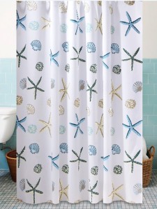 1pc Shell & Starfish Print Shower Curtain