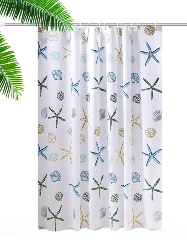 1pc Shell & Starfish Print Shower Curtain