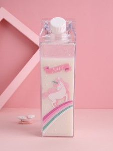 Unicorn Print Clear Cartoon Water Bottle