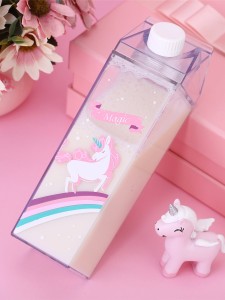 Unicorn Print Clear Cartoon Water Bottle