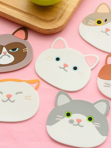 3pcs Cartoon Cat Shaped Random Coaster