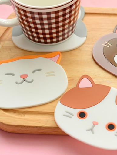 3pcs Cartoon Cat Shaped Random Coaster