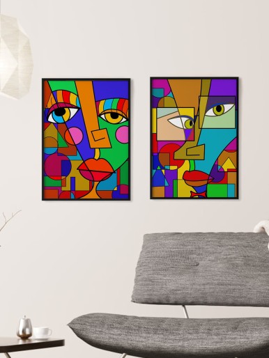 2pcs Abstract Face Pattern Unframed Painting