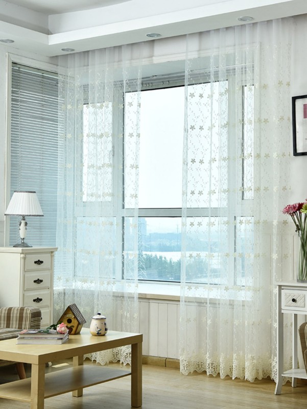 1pc Flower Embroidery Sheer Curtain