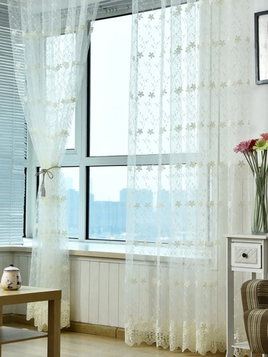 1pc Flower Embroidery Sheer Curtain