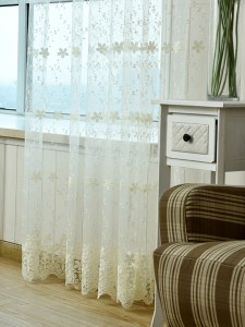 1pc Flower Embroidery Sheer Curtain