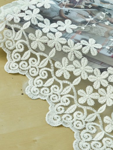 1pc Flower Embroidery Sheer Curtain