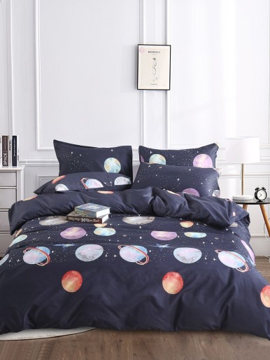 Planet Print Duvet Cover Set Without Filler