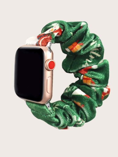 Christmas Santa Claus Pattern Scrunchie Design Watchband Compatible With iWatch