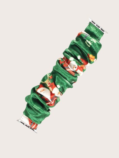 Christmas Santa Claus Pattern Scrunchie Design Watchband Compatible With iWatch
