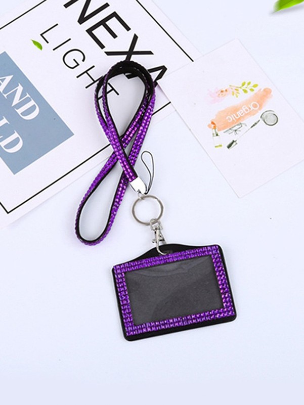 1pc Rhinestone Decor Random Lanyard Card Holder