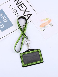 1pc Rhinestone Decor Random Lanyard Card Holder