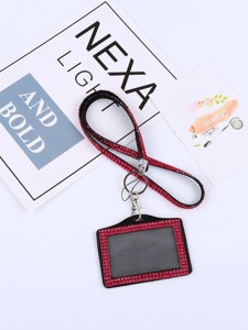 1pc Rhinestone Decor Random Lanyard Card Holder