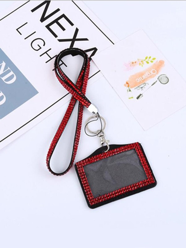 1pc Rhinestone Decor Random Lanyard Card Holder