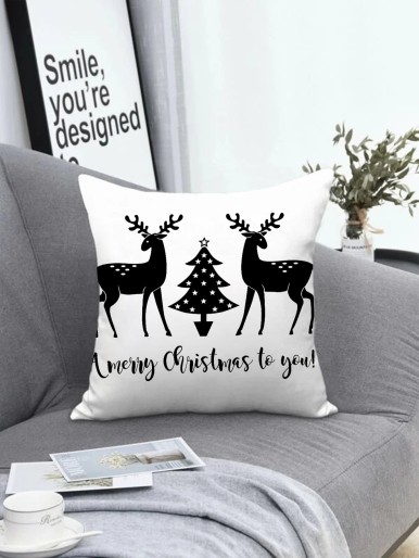 Christmas Elk Print Cushion Cover Without Filler