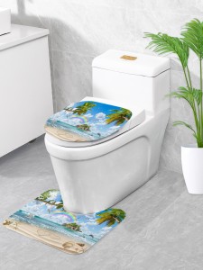 1pc Beach & Coconut Tree Print Bath Rug Or 1pc Shower Curtain