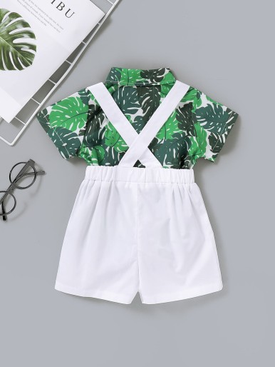 Baby Boy Tropical Print Bow Romper & Overall Shorts