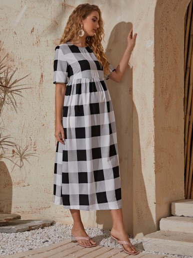 Maternity Keyhole Back Gingham Dress