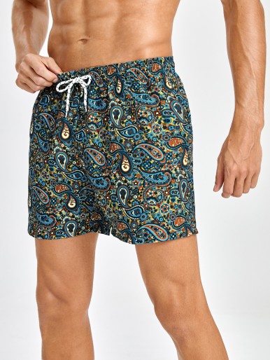 Men Random Paisley Print Swim Trunks