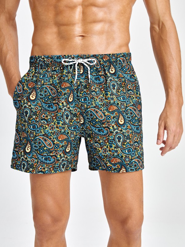 Men Random Paisley Print Swim Trunks