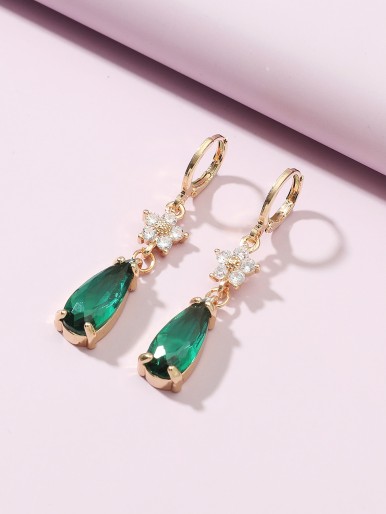 Crystal Flower Decor Drop Earrings