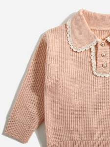 Toddler Girls Lace Detail Polo Neck Sweater