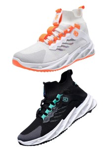 High sports shoes with colorful laces on the ends