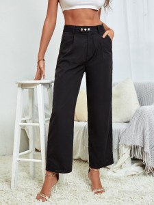 High Waist Slant Pockets Tailored Pants