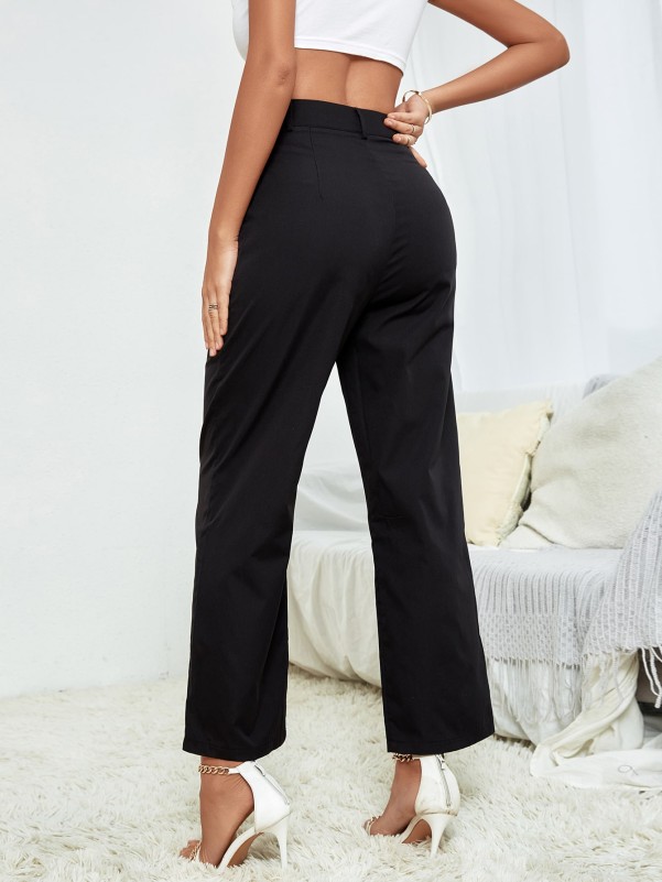 High Waist Slant Pockets Tailored Pants