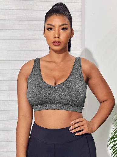 Plus Medium Support Contrast Tape Sports Bra