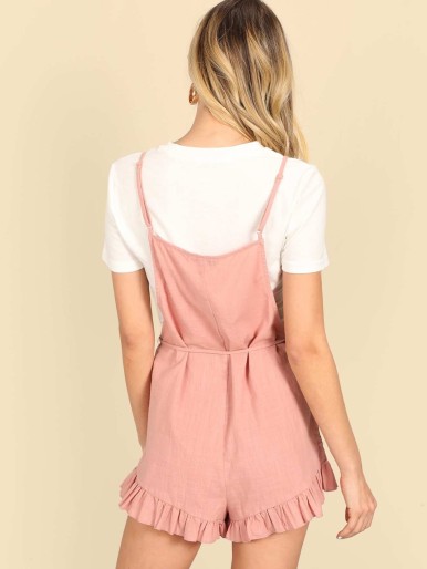 Ruffle Detail Belted Pinafore Jumpsuit