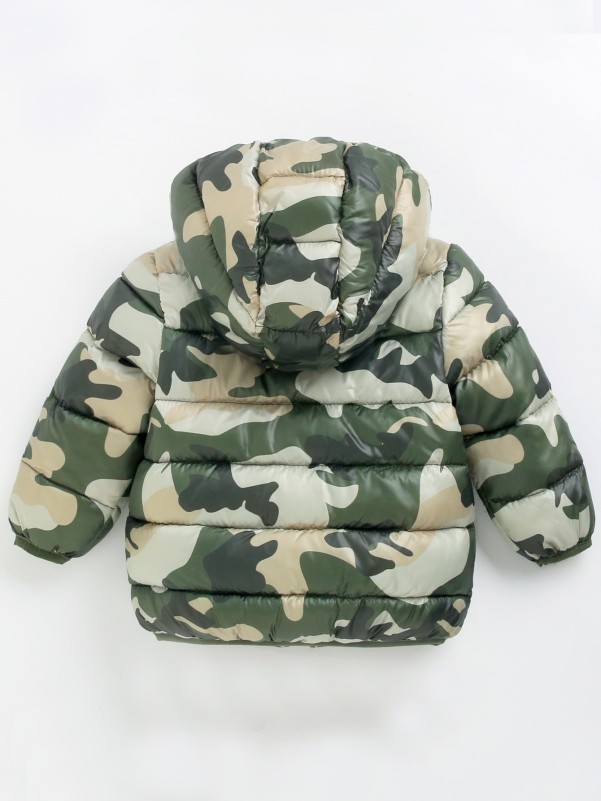 Toddler Boys Camo Print Zipper Hooded Puffer Coat