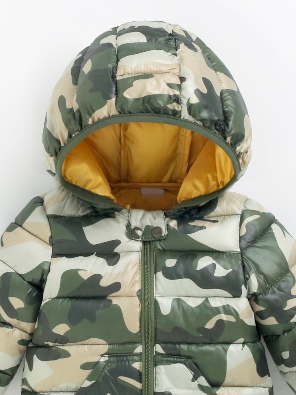 Toddler Boys Camo Print Zipper Hooded Puffer Coat