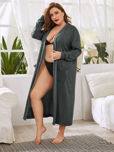 Plus Dual Pockets Belted Robe