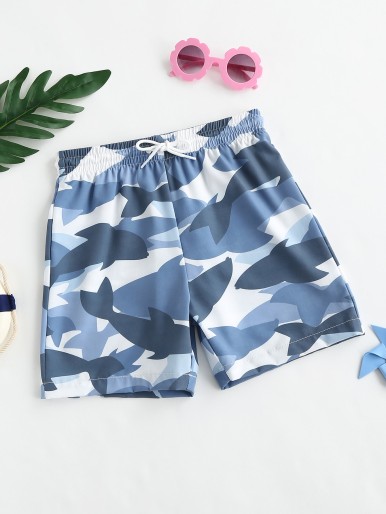 Boys Camo Tie Front Swim Shorts