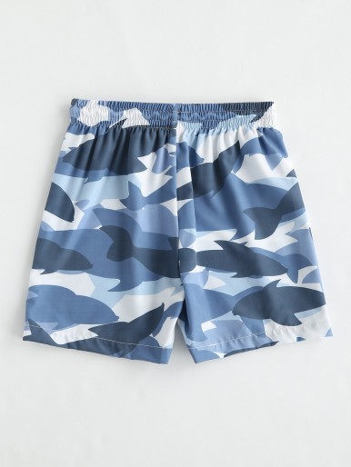 Boys Camo Tie Front Swim Shorts