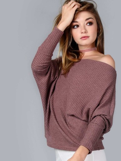 Waffle Knit Asymmetric Shoulder T-shirt