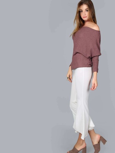 Waffle Knit Asymmetric Shoulder T-shirt