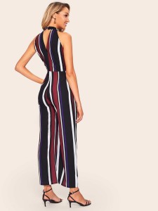 Striped Keyhole Neck Jumpsuit