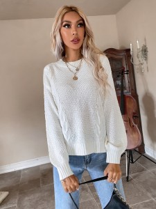 Solid Lace Up Round Neck Sweater