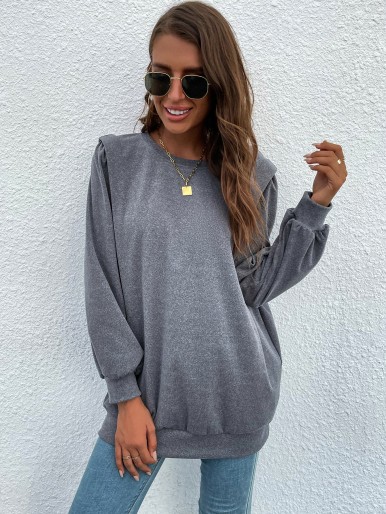 Solid Lace Up Round Neck Sweater