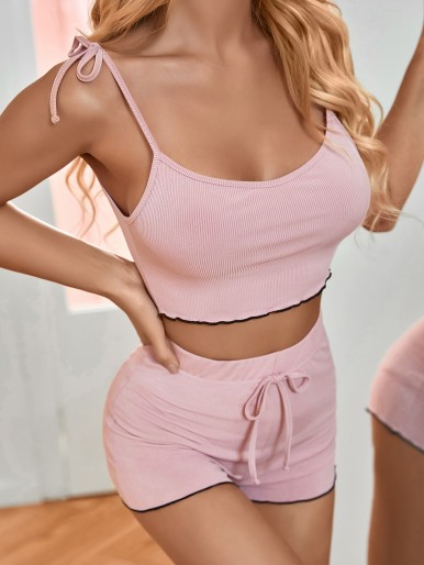 Solid Ruched Bust Ruffle Hem Cami Top