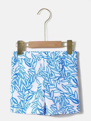 Boys Random Leaf Print Swim Shorts