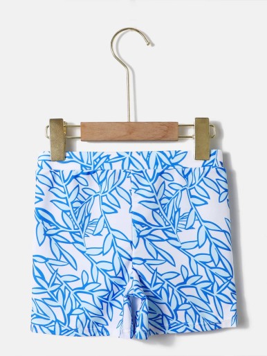 Boys Random Leaf Print Swim Shorts