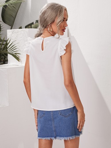 Solid Ruffle Trim Blouse