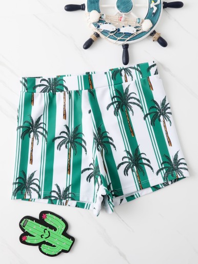 Boys Stripe & Tropical Print Swim Shorts